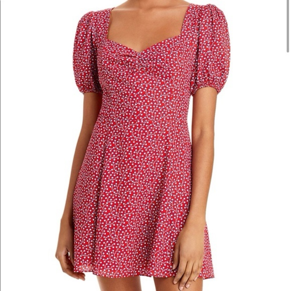 French Connection Elao Floral Puff Sleeve Mini Dress Red